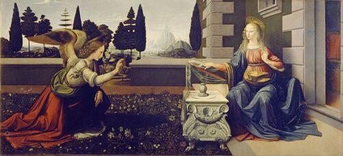 Leonardo da Vinci: Die Verkündigung, um 1472–1475, Uffizien